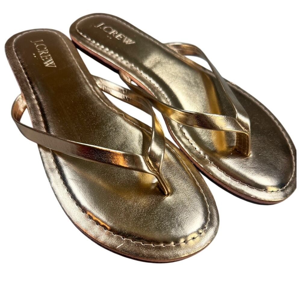 J.Crew Flip Flop Thong Sandals Metallic Gold Flat Leather